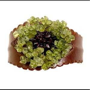 Genuine Peridot Garnet Leather Bracelet Cuff